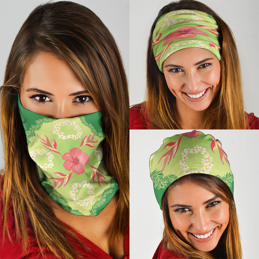 Hawaii Quilt Inspired Collection Aloha Flowers Neck Gaiter Plumeria - Ti Leaf Lei LT7 - Polynesian Pride
