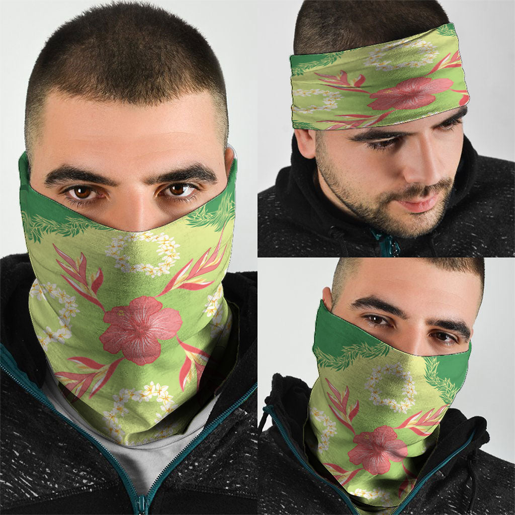 Hawaii Quilt Inspired Collection Aloha Flowers Neck Gaiter Plumeria - Ti Leaf Lei LT7 - Polynesian Pride