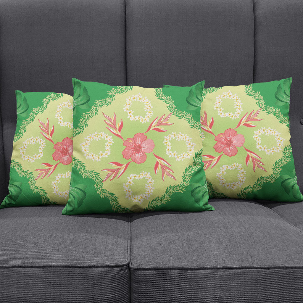 Hawaii Quilt Inspired Collection Aloha Flowers Pillow Cover Plumeria - Ti Leaf Lei LT7 - Polynesian Pride