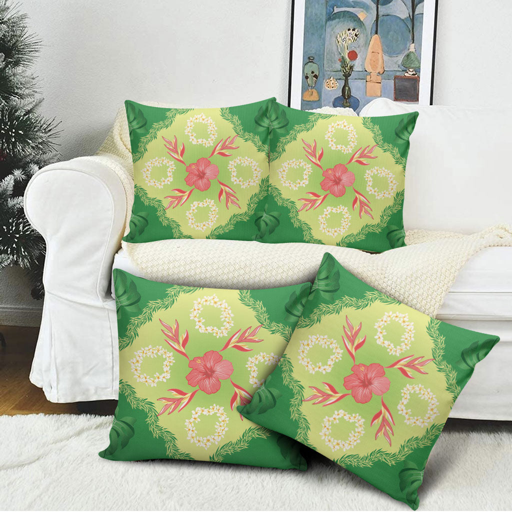 Hawaii Quilt Inspired Collection Aloha Flowers Pillow Cover Plumeria - Ti Leaf Lei LT7 - Polynesian Pride