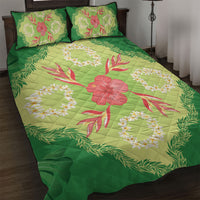 Hawaii Quilt Inspired Collection Aloha Flowers Quilt Bed Set Plumeria - Ti Leaf Lei LT7 Green - Polynesian Pride