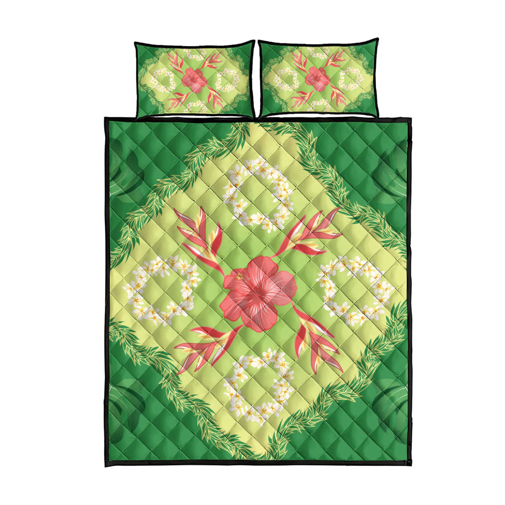Hawaii Quilt Inspired Collection Aloha Flowers Quilt Bed Set Plumeria - Ti Leaf Lei LT7 - Polynesian Pride