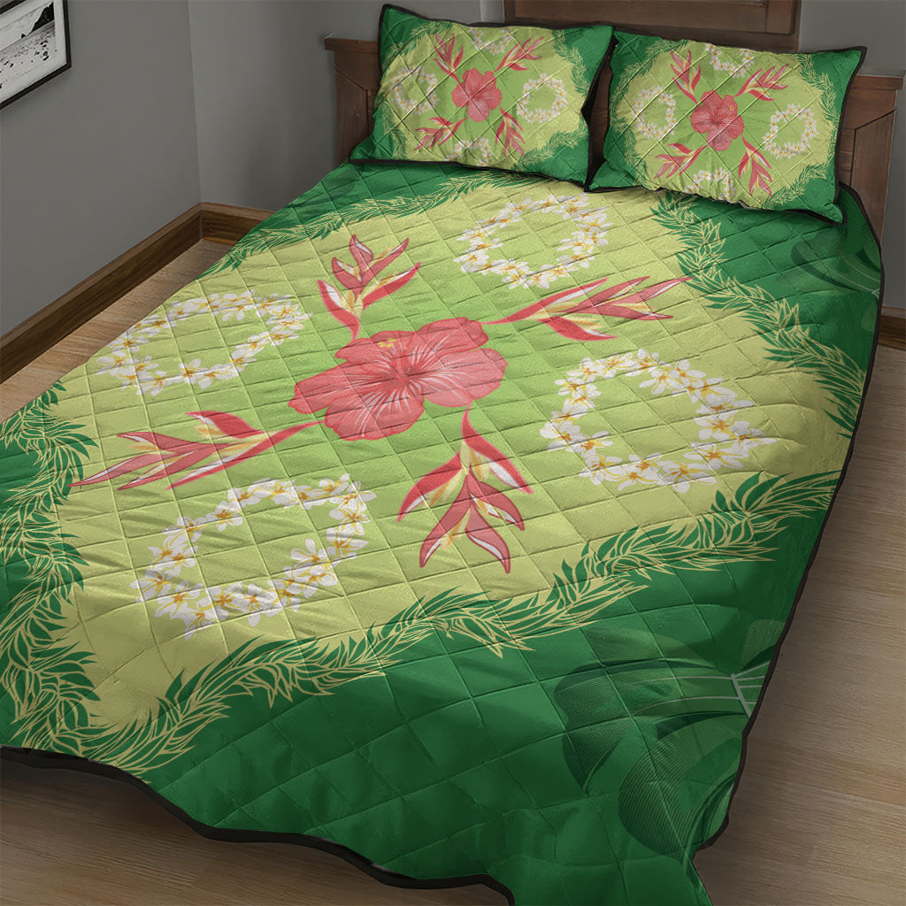 Hawaii Quilt Inspired Collection Aloha Flowers Quilt Bed Set Plumeria - Ti Leaf Lei LT7 - Polynesian Pride