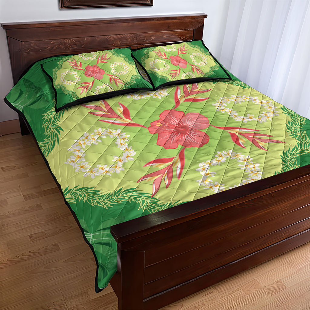 Hawaii Quilt Inspired Collection Aloha Flowers Quilt Bed Set Plumeria - Ti Leaf Lei LT7 - Polynesian Pride
