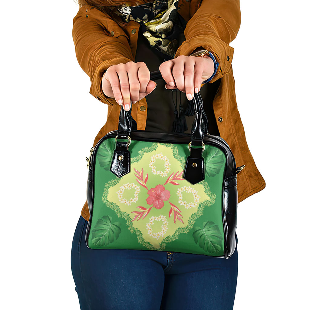 Hawaii Quilt Inspired Collection Aloha Flowers Shoulder Handbag Plumeria - Ti Leaf Lei LT7 One Size Green - Polynesian Pride
