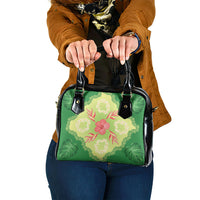 Hawaii Quilt Inspired Collection Aloha Flowers Shoulder Handbag Plumeria - Ti Leaf Lei LT7 One Size Green - Polynesian Pride