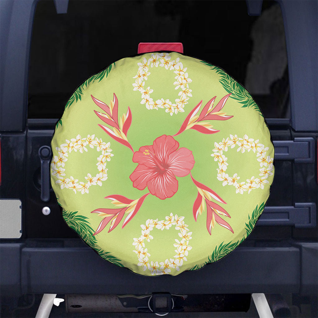 Hawaii Quilt Inspired Collection Aloha Flowers Spare Tire Cover Plumeria - Ti Leaf Lei LT7 No hole Green - Polynesian Pride