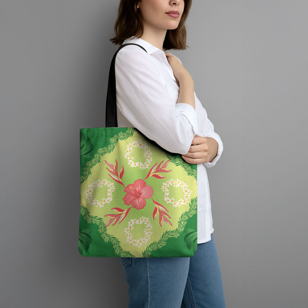 Hawaii Quilt Inspired Collection Aloha Flowers Tote Bag Plumeria - Ti Leaf Lei LT7 - Polynesian Pride