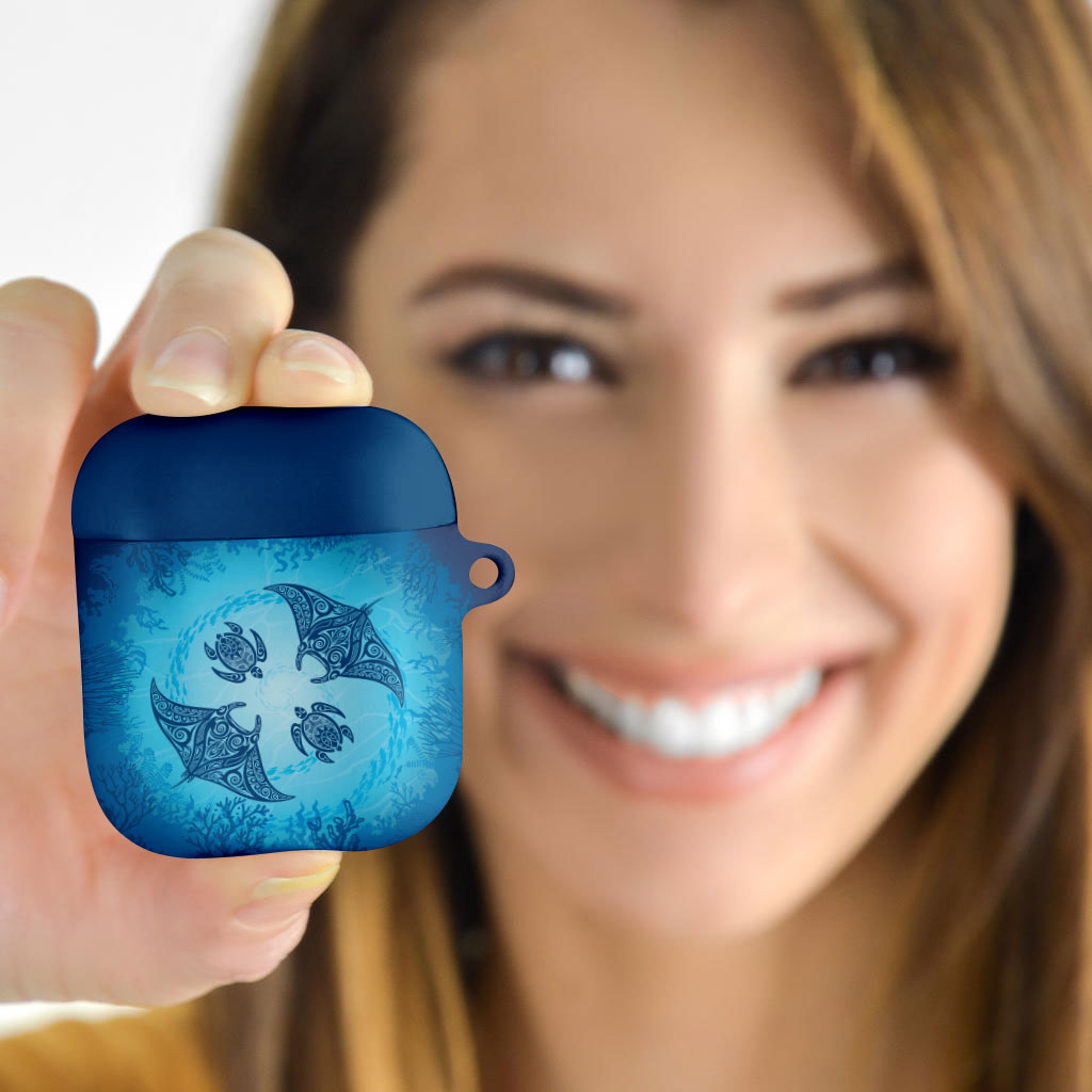 Hawaii Quilt Inspired Collection Aloha Sea AirPods Case Manta Ray and Turtles LT7 - Polynesian Pride