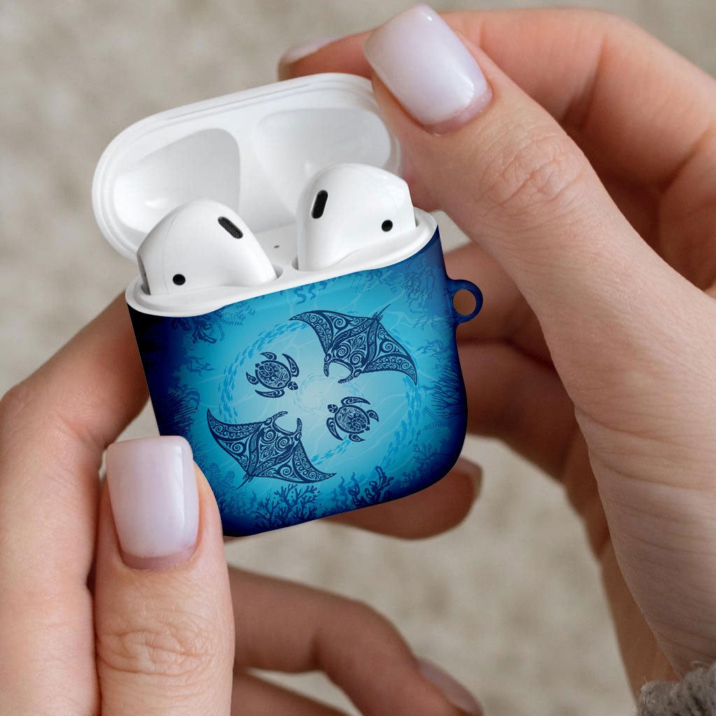 Hawaii Quilt Inspired Collection Aloha Sea AirPods Case Manta Ray and Turtles LT7 - Polynesian Pride