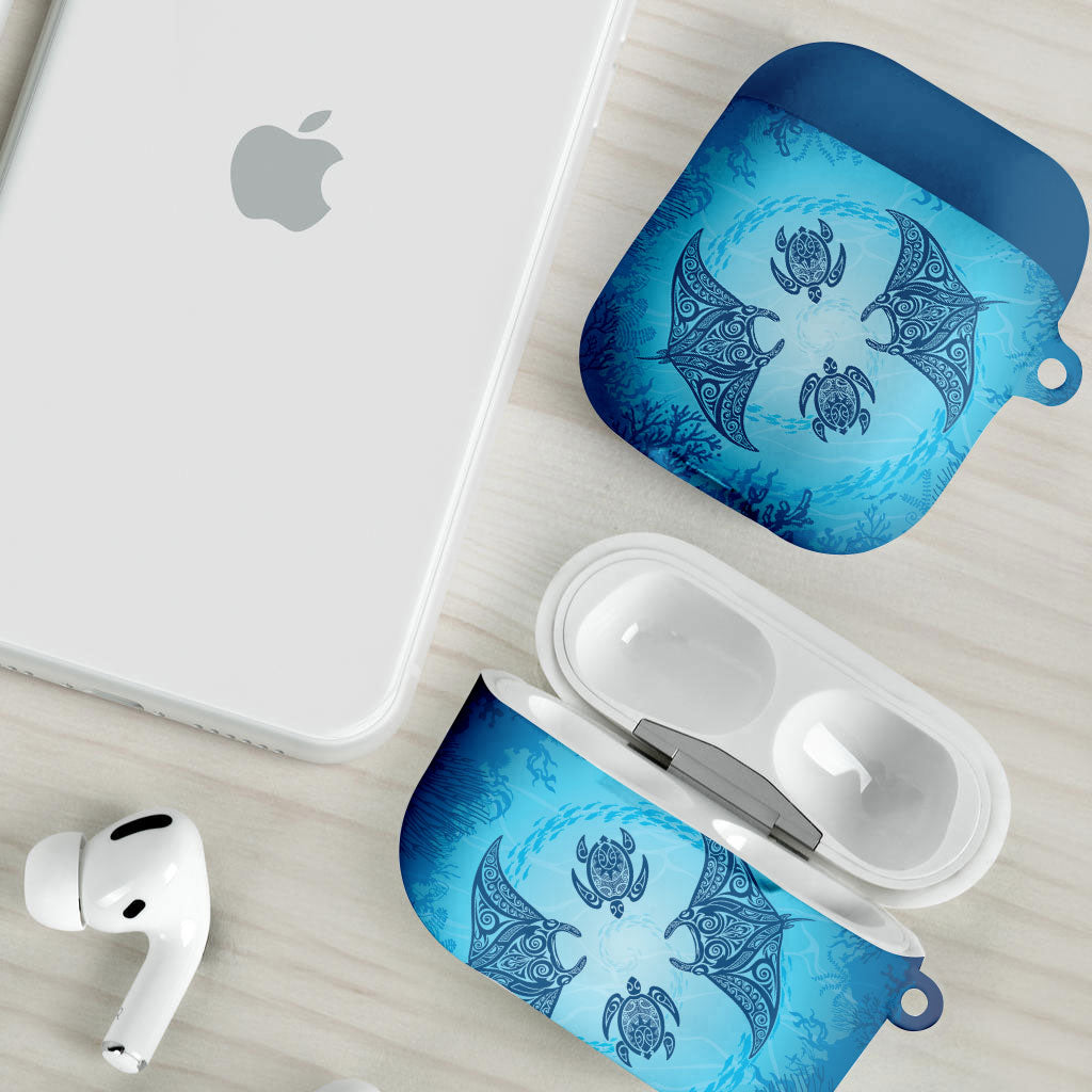 Hawaii Quilt Inspired Collection Aloha Sea AirPods Case Manta Ray and Turtles LT7 - Polynesian Pride