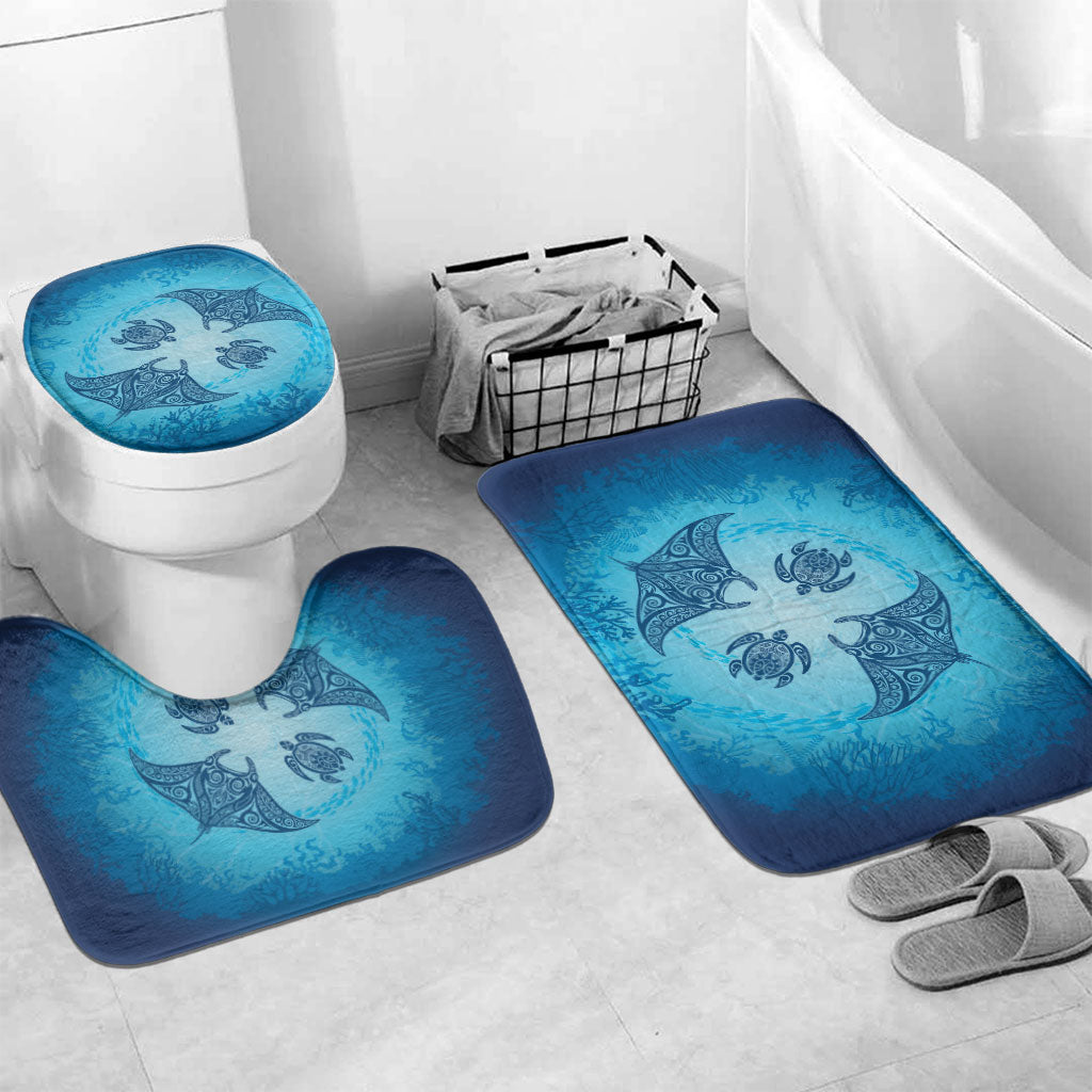 Hawaii Quilt Inspired Collection Aloha Sea Bathroom Set Manta Ray and Turtles LT7 Mat Set Only (3 pcs) One Size Cerulean - Polynesian Pride