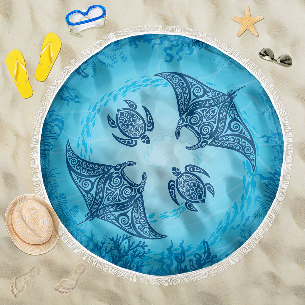 Hawaii Quilt Inspired Collection Aloha Sea Beach Blanket Manta Ray and Turtles LT7 One Size 150cm Cerulean - Polynesian Pride