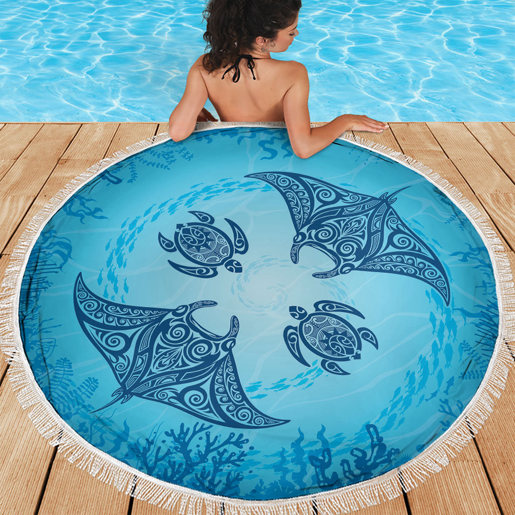 Hawaii Quilt Inspired Collection Aloha Sea Beach Blanket Manta Ray and Turtles LT7 - Polynesian Pride