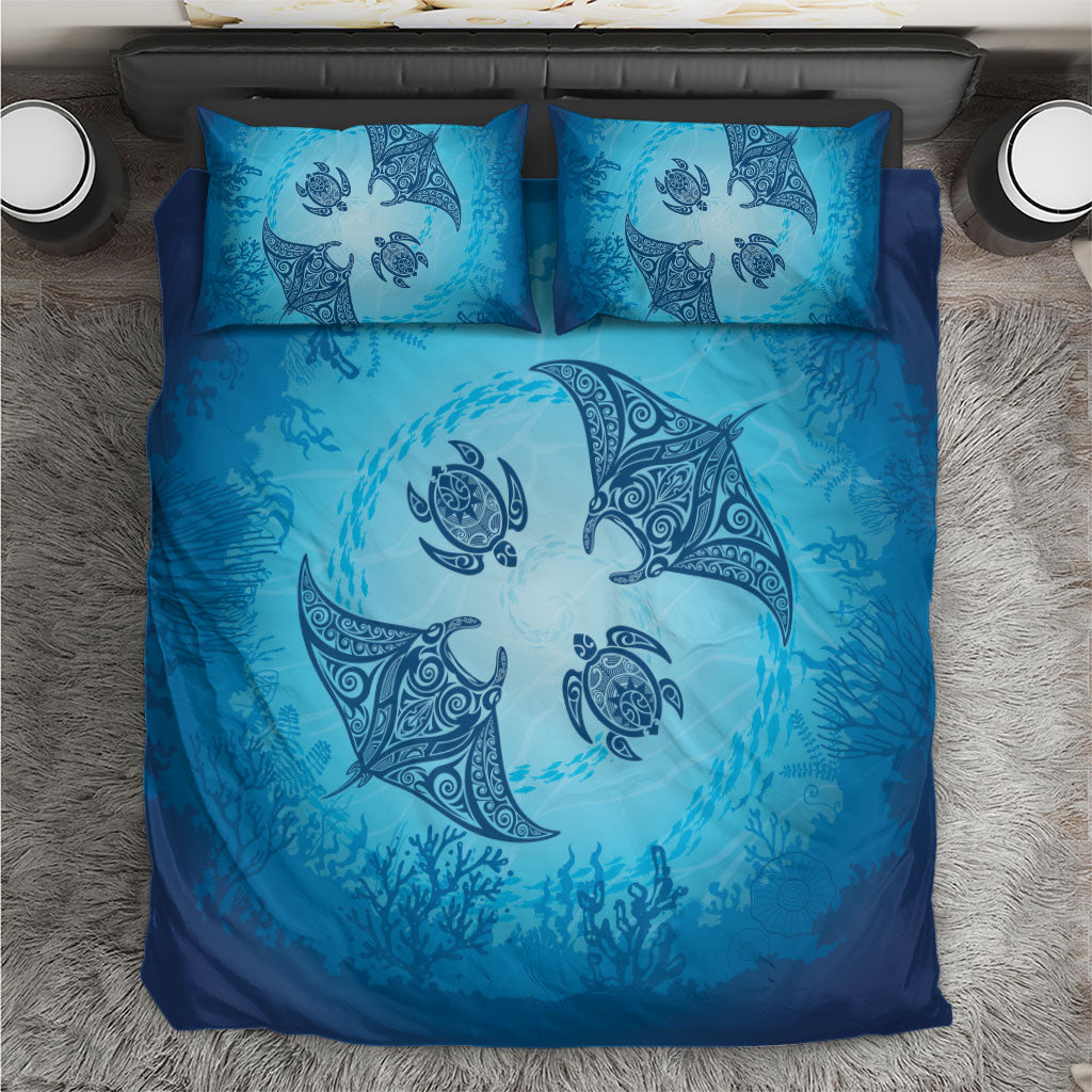 Hawaii Quilt Inspired Collection Aloha Sea Bedding Set Manta Ray and Turtles LT7 Cerulean - Polynesian Pride