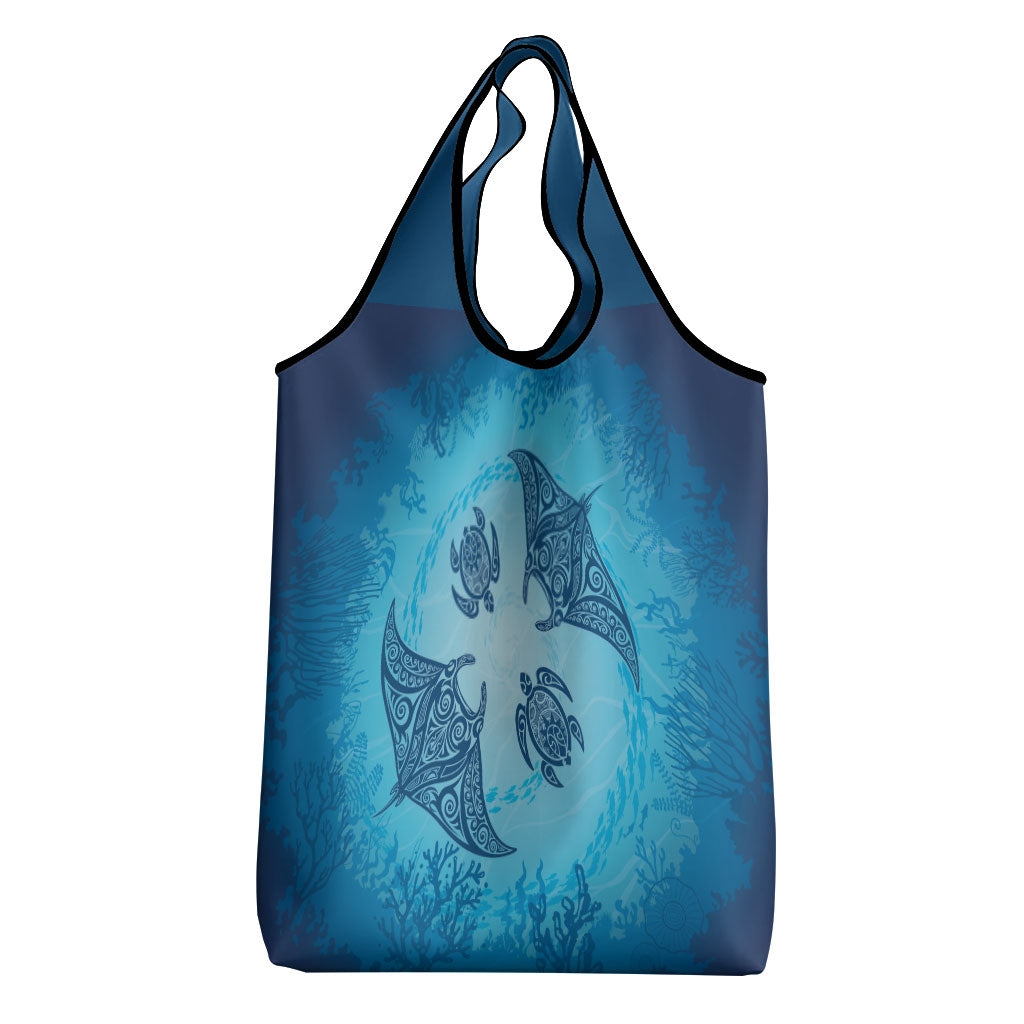 Hawaii Quilt Inspired Collection Aloha Sea Grocery Bag Manta Ray and Turtles LT7 - Polynesian Pride
