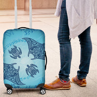 Hawaii Quilt Inspired Collection Aloha Sea Luggage Cover Manta Ray and Turtles LT7 Cerulean - Polynesian Pride