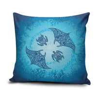 Hawaii Quilt Inspired Collection Aloha Sea Pillow Cover Manta Ray and Turtles LT7 Cerulean - Polynesian Pride