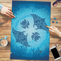 Hawaii Quilt Inspired Collection Aloha Sea Puzzle Manta Ray and Turtles LT7 Cerulean - Polynesian Pride