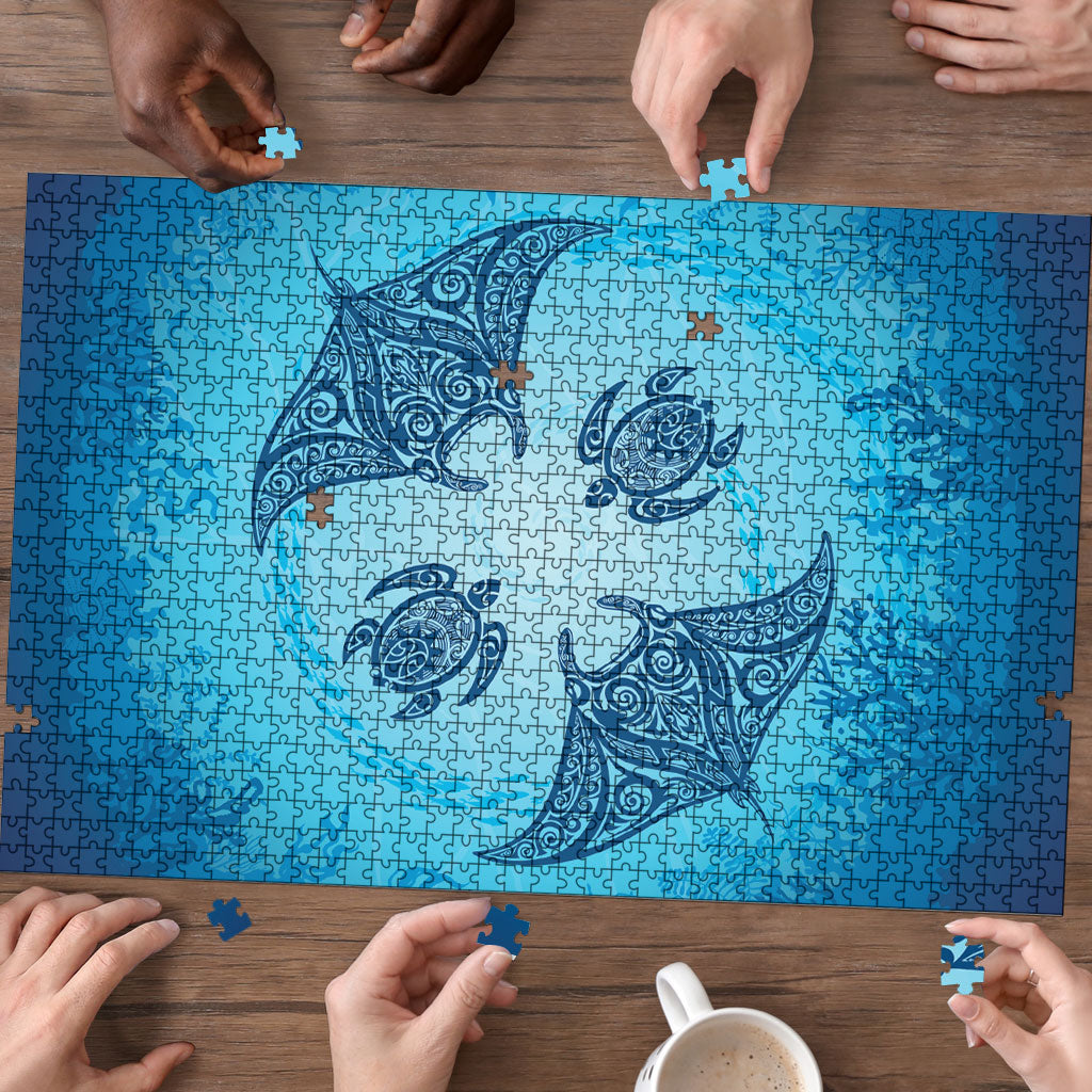 Hawaii Quilt Inspired Collection Aloha Sea Puzzle Manta Ray and Turtles LT7 - Polynesian Pride
