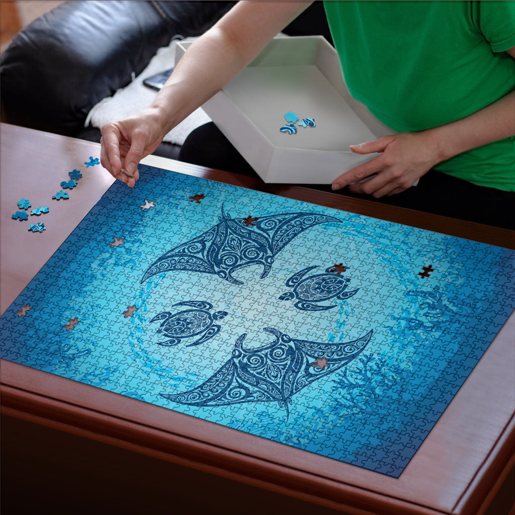 Hawaii Quilt Inspired Collection Aloha Sea Puzzle Manta Ray and Turtles LT7 - Polynesian Pride