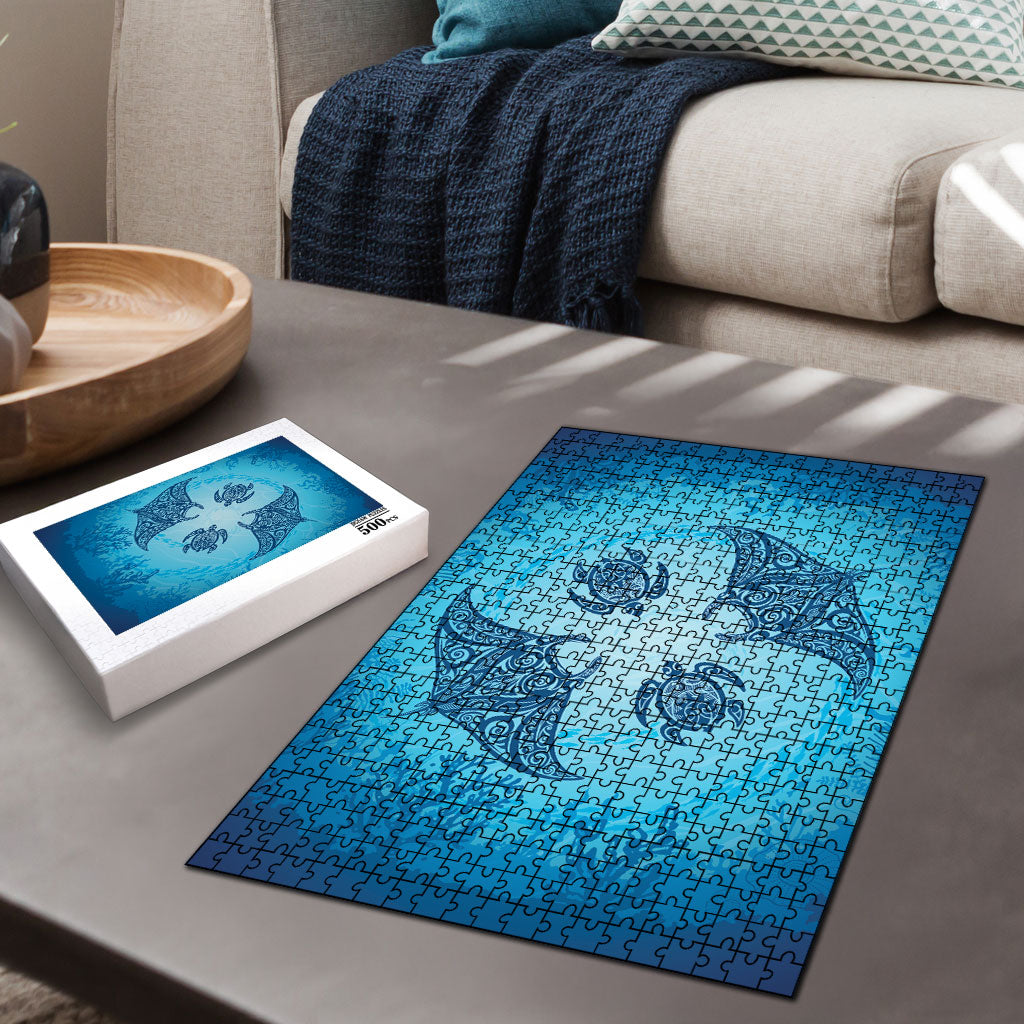 Hawaii Quilt Inspired Collection Aloha Sea Puzzle Manta Ray and Turtles LT7 - Polynesian Pride