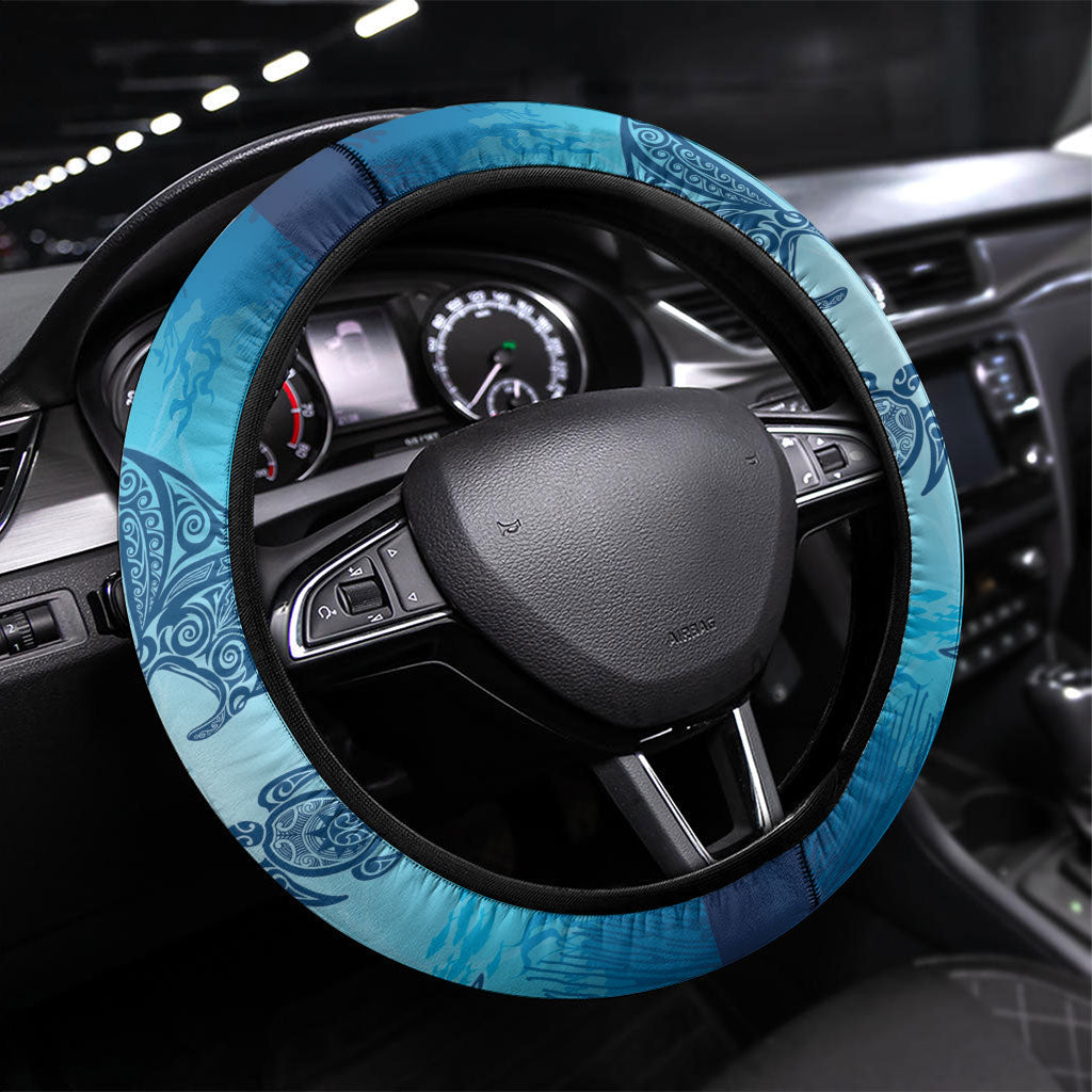 Hawaii Quilt Inspired Collection Aloha Sea Steering Wheel Cover Manta Ray and Turtles LT7 Universal Fit Cerulean - Polynesian Pride
