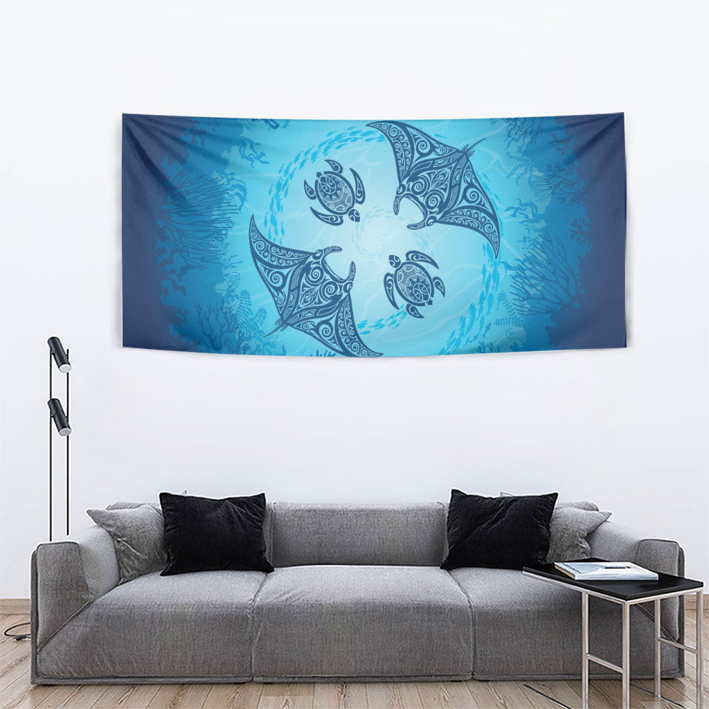 Hawaii Quilt Inspired Collection Aloha Sea Tapestry Manta Ray and Turtles LT7 - Polynesian Pride