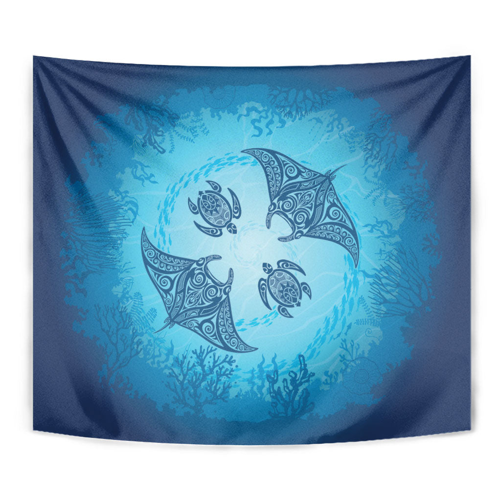 Hawaii Quilt Inspired Collection Aloha Sea Tapestry Manta Ray and Turtles LT7 - Polynesian Pride