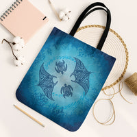 Hawaii Quilt Inspired Collection Aloha Sea Tote Bag Manta Ray and Turtles LT7 Black Strap One Size Cerulean - Polynesian Pride