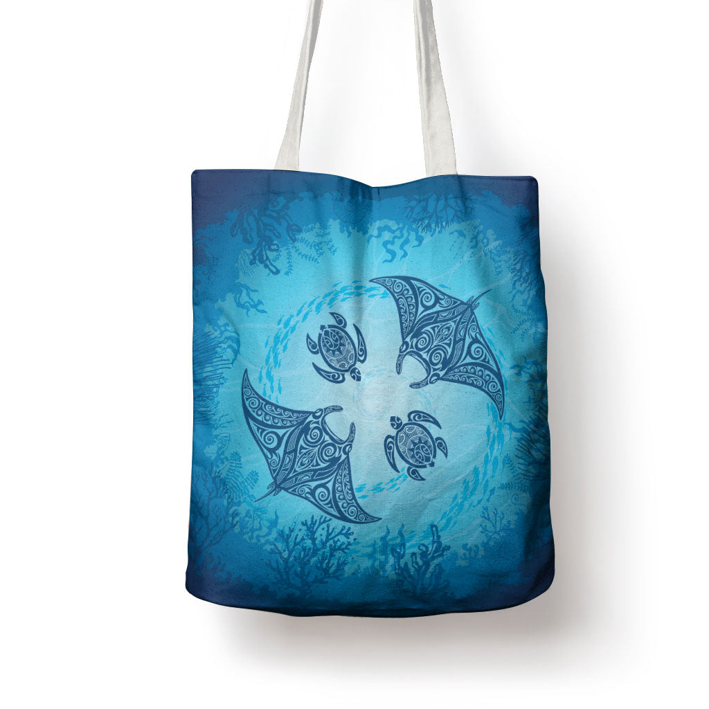 Hawaii Quilt Inspired Collection Aloha Sea Tote Bag Manta Ray and Turtles LT7 - Polynesian Pride