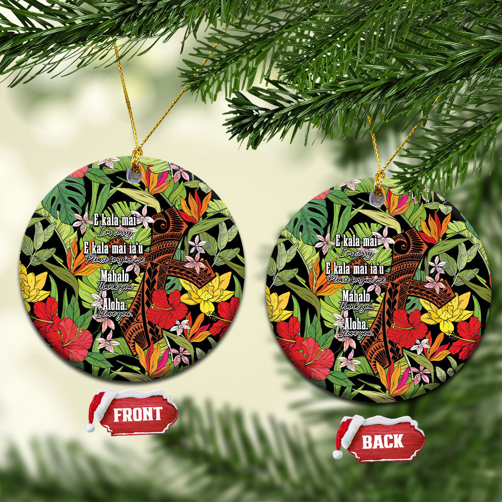 Mahalo Hawaii Ho'oponopono Pule Ceramic Ornament Polynesian Pattern Cross LT7 Circle Black - Polynesian Pride