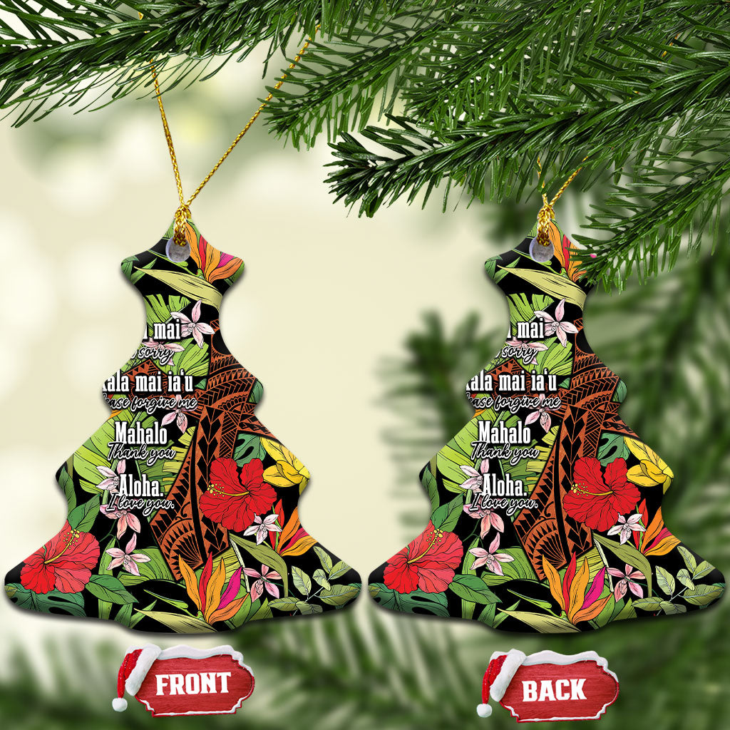 Mahalo Hawaii Ho'oponopono Pule Ceramic Ornament Polynesian Pattern Cross LT7 Christmas Tree Black - Polynesian Pride