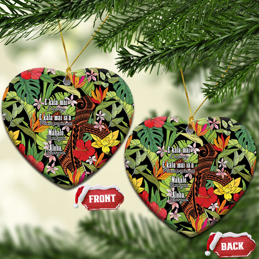Mahalo Hawaii Ho'oponopono Pule Ceramic Ornament Polynesian Pattern Cross LT7 Heart Black - Polynesian Pride