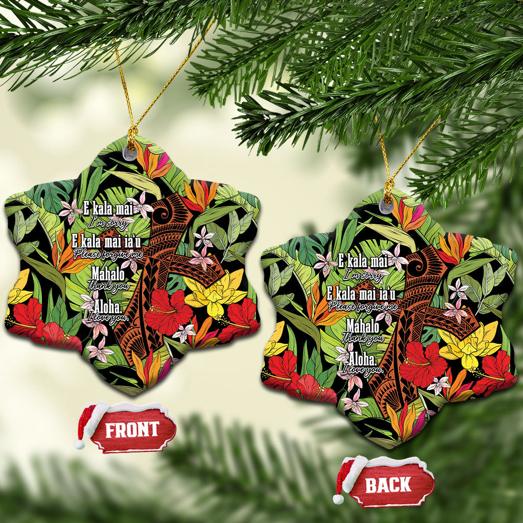 Mahalo Hawaii Ho'oponopono Pule Ceramic Ornament Polynesian Pattern Cross LT7 Snow Flake Black - Polynesian Pride