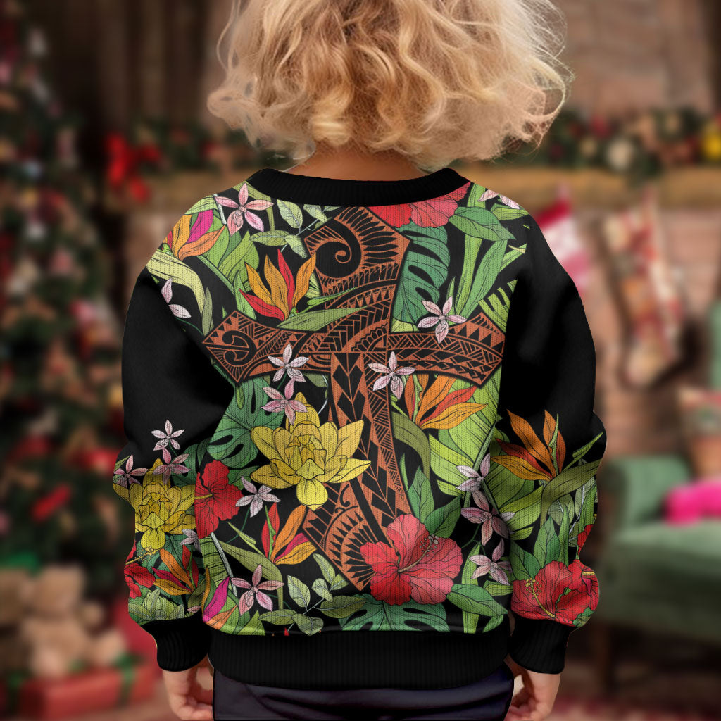 Mahalo Hawaii Ho'oponopono Pule Kid Ugly Christmas Sweater Polynesian Pattern Cross LT7 - Polynesian Pride