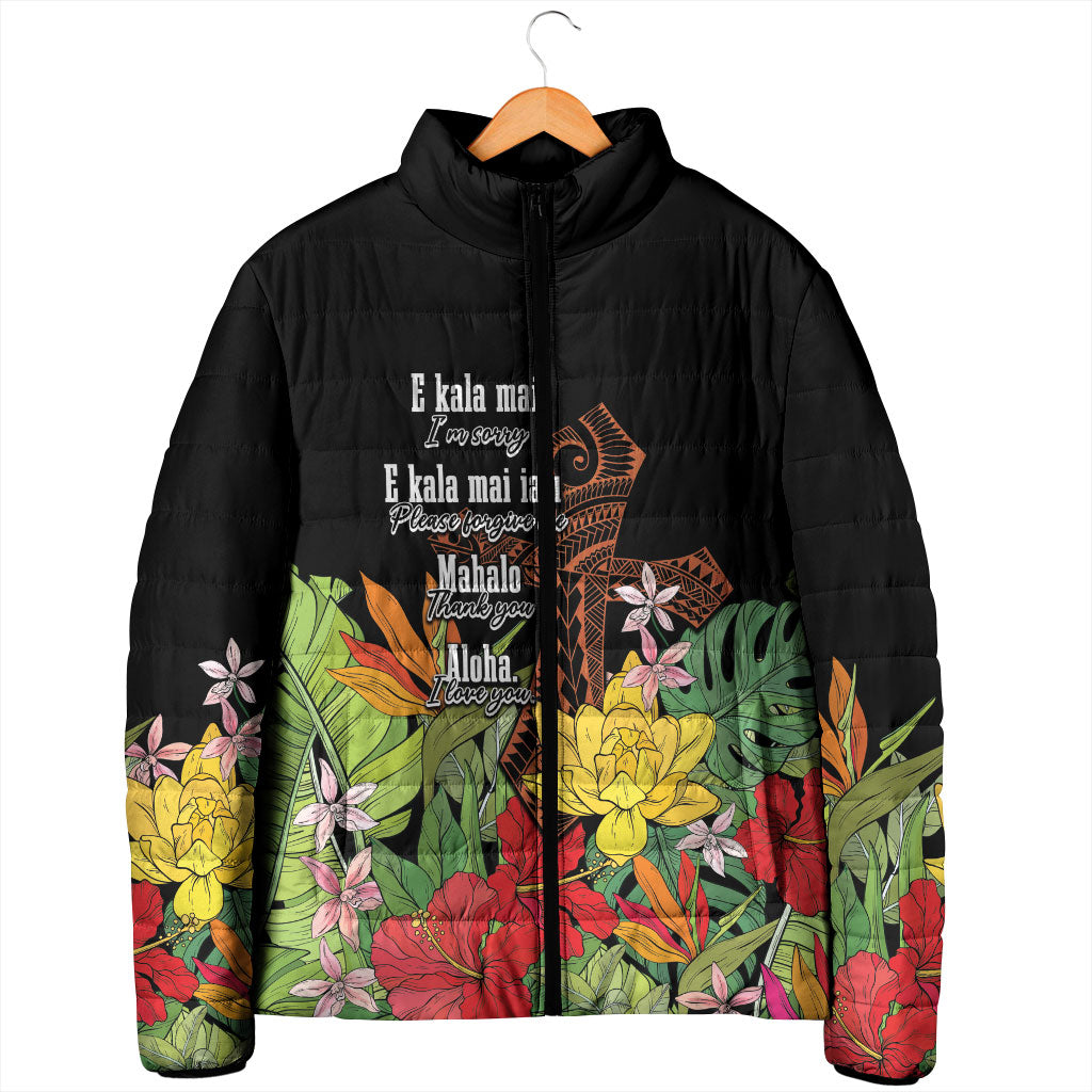 Mahalo Hawaii Ho'oponopono Pule Padded Jacket Polynesian Pattern Cross LT7 - Polynesian Pride