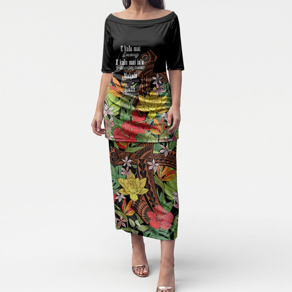 Mahalo Hawaii Ho'oponopono Pule Puletasi Polynesian Pattern Cross LT7 Long Dress Black - Polynesian Pride