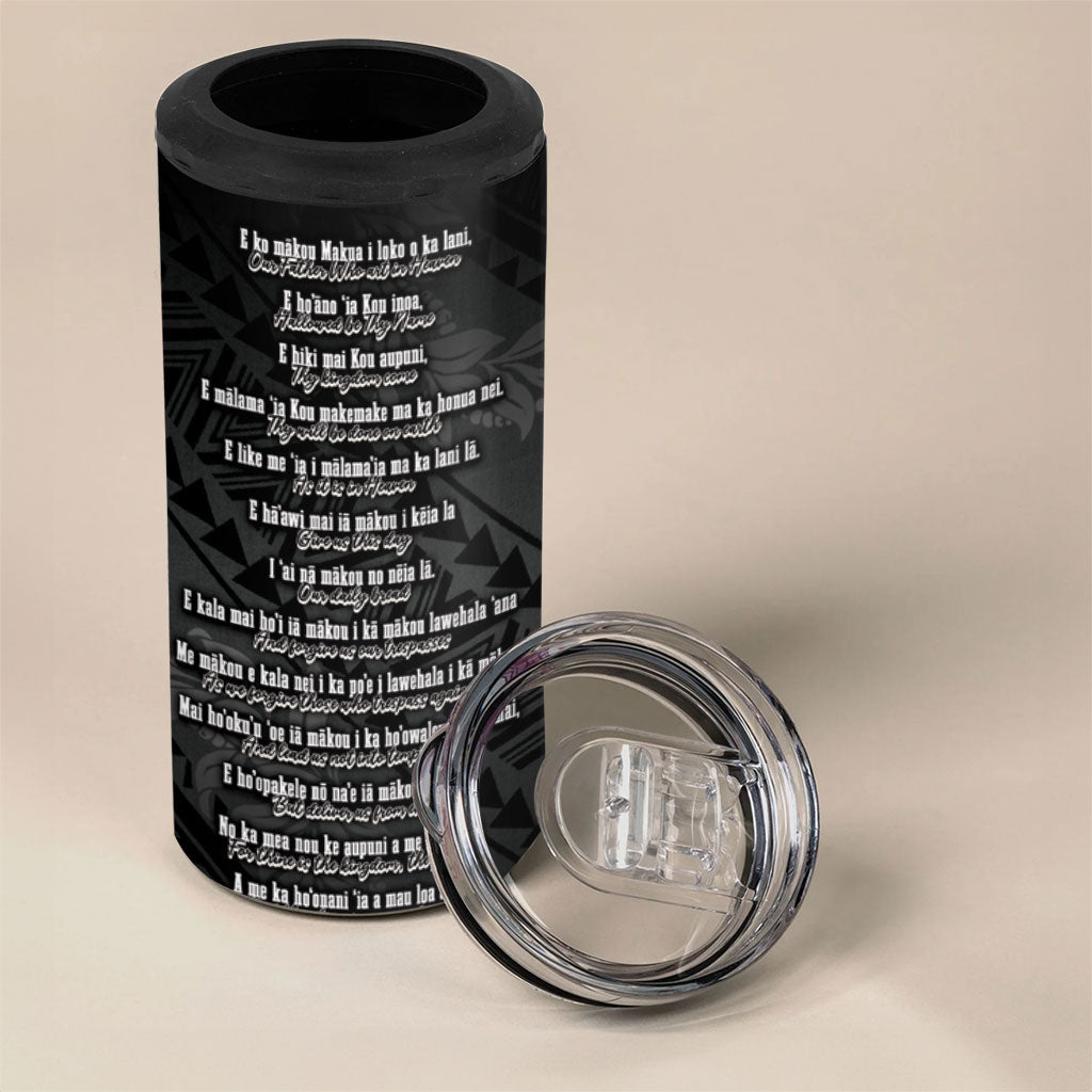 Hawaii Ka Pule a ka Haku Memorial 4 in 1 Can Cooler Tumbler Flower Lei Cross - Black LT7 - Polynesian Pride