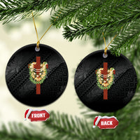 Hawaii Ka Pule a ka Haku Memorial Ceramic Ornament Flower Lei Cross - Black LT7 Circle Black - Polynesian Pride