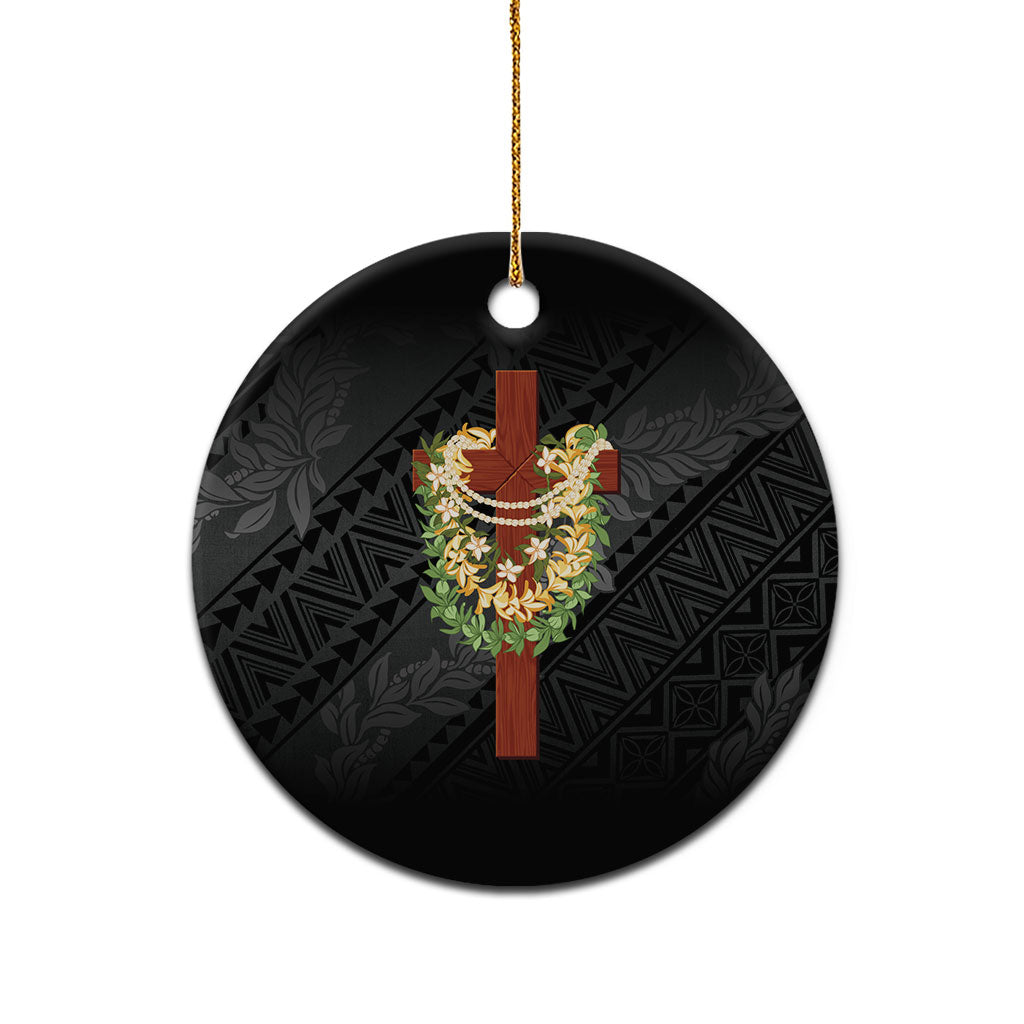 Hawaii Ka Pule a ka Haku Memorial Ceramic Ornament Flower Lei Cross - Black LT7 - Polynesian Pride