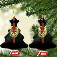 Hawaii Ka Pule a ka Haku Memorial Ceramic Ornament Flower Lei Cross - Black LT7 Christmas Tree Black - Polynesian Pride