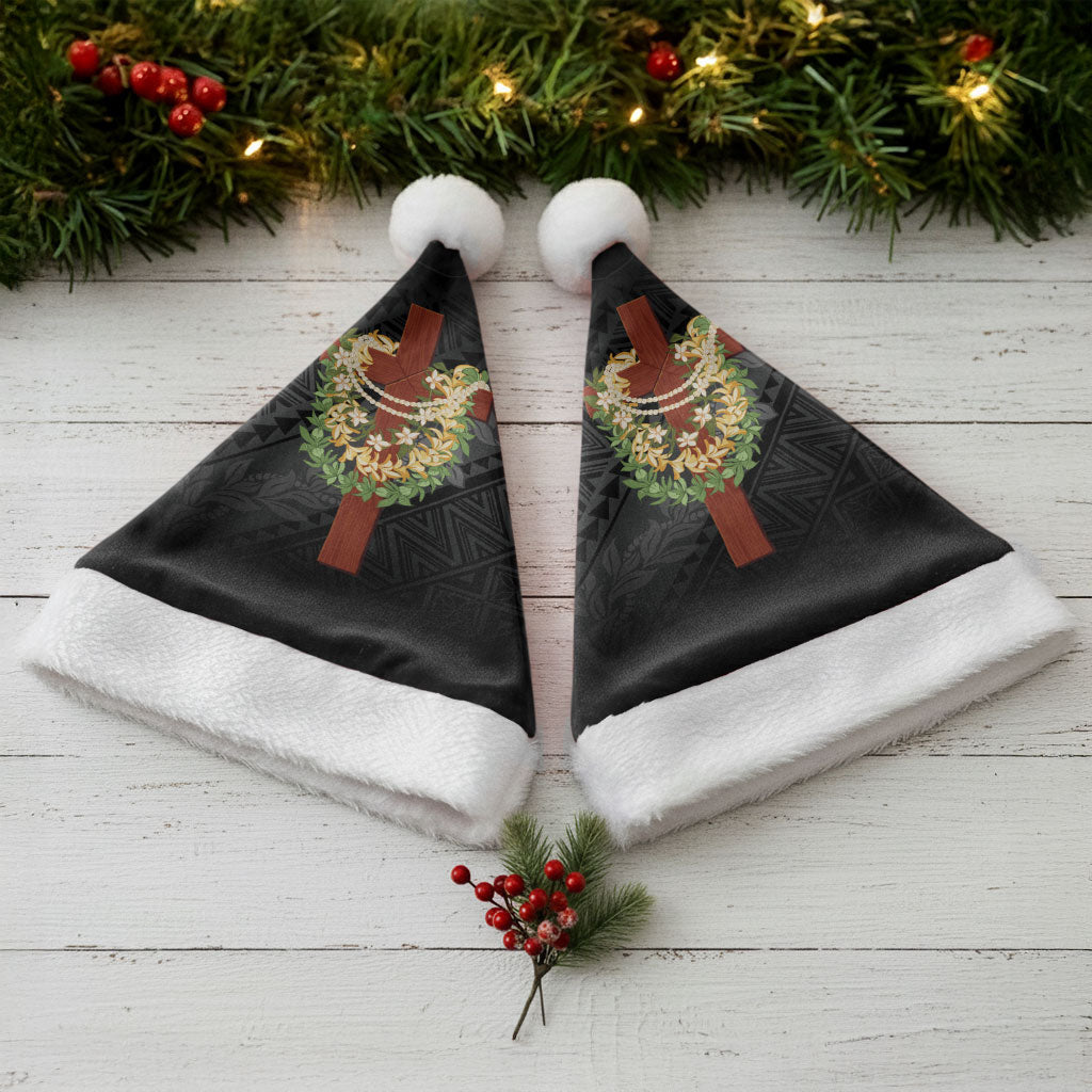 Hawaii Ka Pule a ka Haku Memorial Christmas Santa Hat Flower Lei Cross - Black LT7 - Polynesian Pride