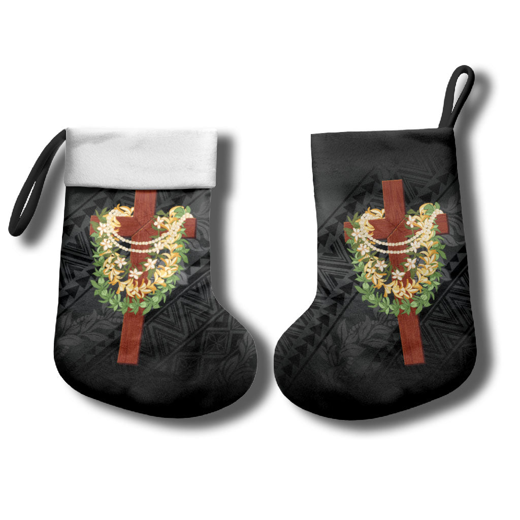 Hawaii Ka Pule a ka Haku Memorial Christmas Stocking Flower Lei Cross - Black LT7 - Polynesian Pride