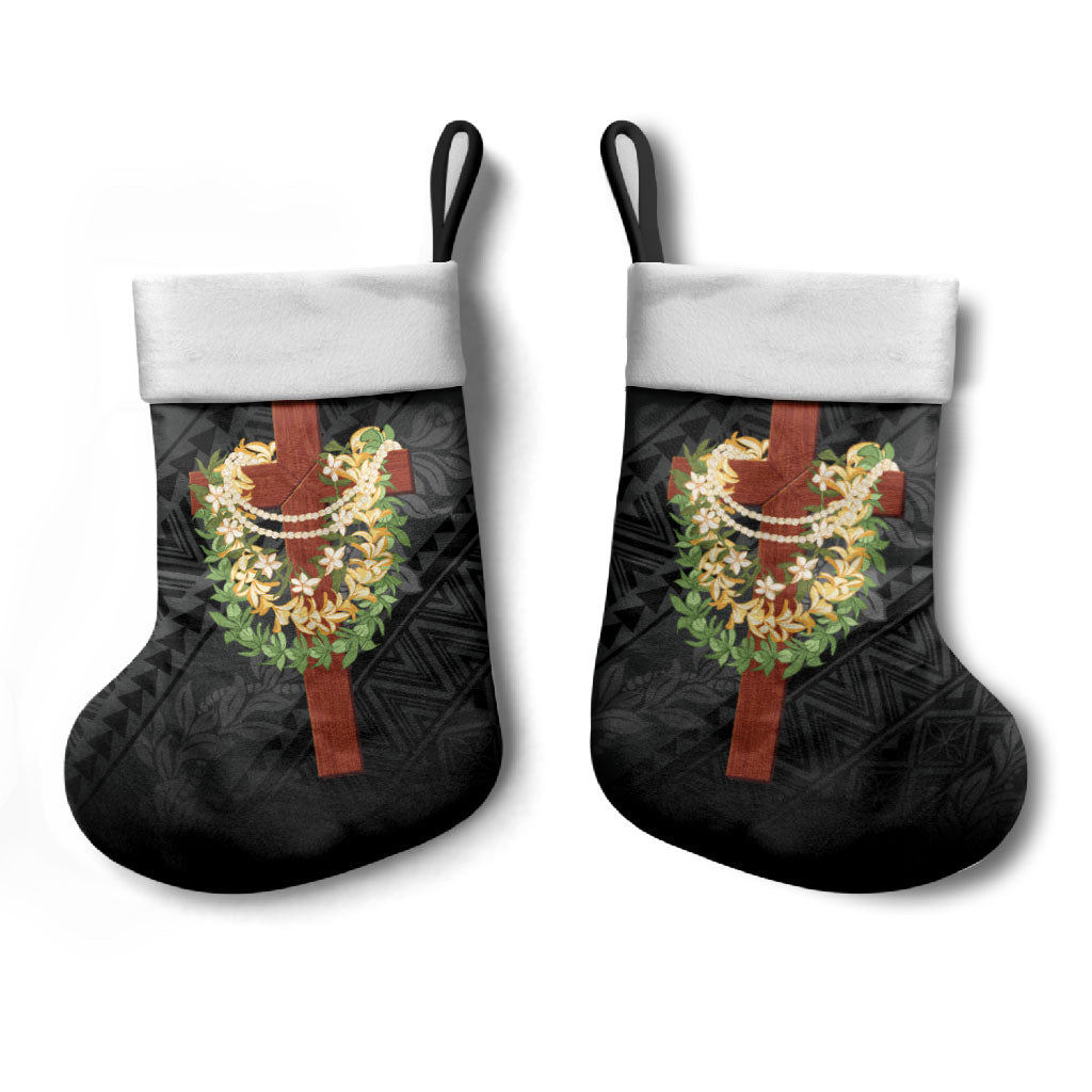 Hawaii Ka Pule a ka Haku Memorial Christmas Stocking Flower Lei Cross - Black LT7 - Polynesian Pride