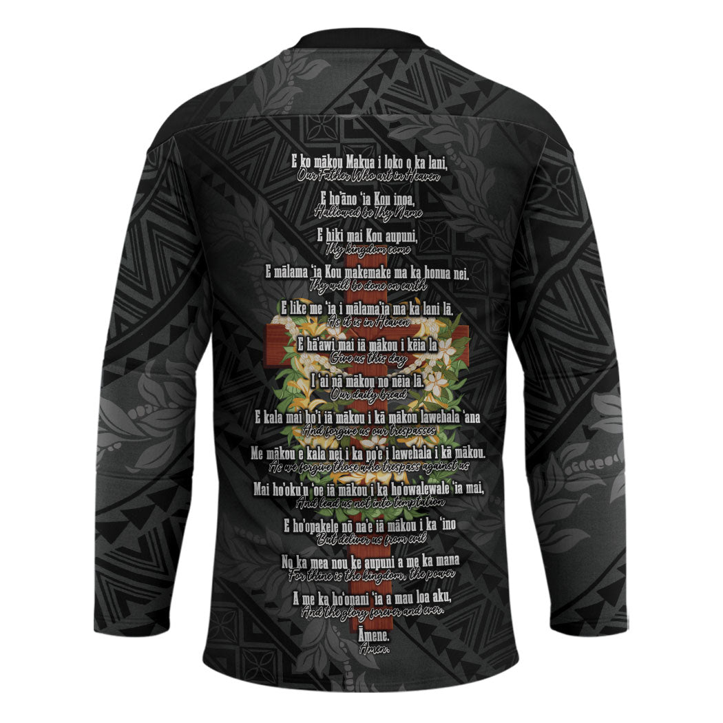 Hawaii Ka Pule a ka Haku Memorial Hockey Jersey Flower Lei Cross - Black LT7 - Polynesian Pride