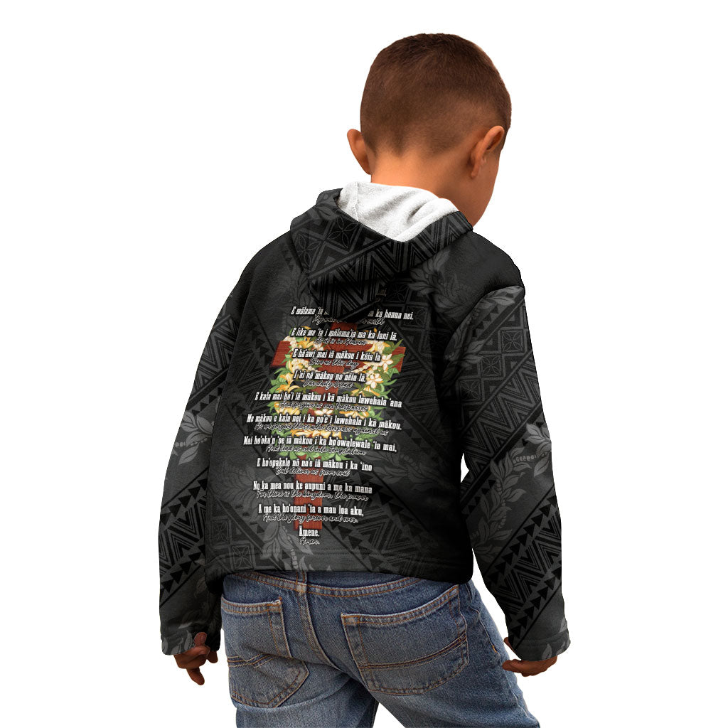 Hawaii Ka Pule a ka Haku Memorial Kid Hoodie Flower Lei Cross - Black LT7 - Polynesian Pride