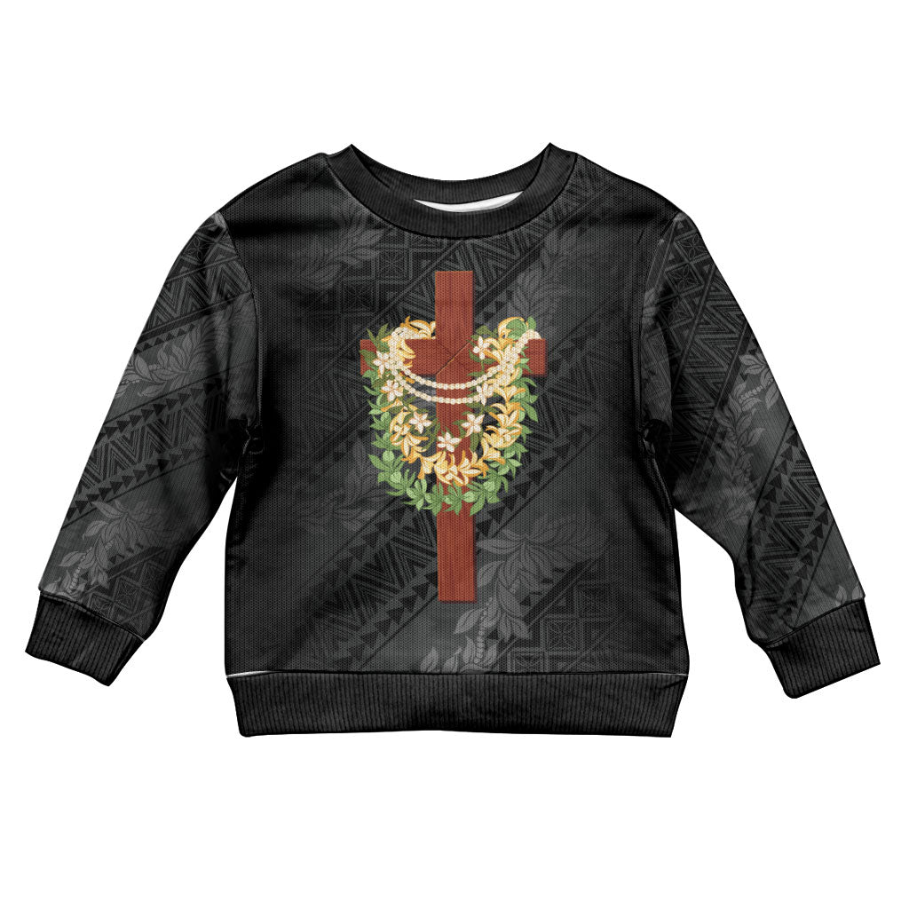 Hawaii Ka Pule a ka Haku Memorial Kid Ugly Christmas Sweater Flower Lei Cross - Black LT7 Kid Black - Polynesian Pride