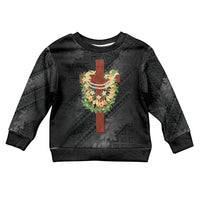 Hawaii Ka Pule a ka Haku Memorial Kid Ugly Christmas Sweater Flower Lei Cross - Black LT7 Kid Black - Polynesian Pride