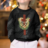 Hawaii Ka Pule a ka Haku Memorial Kid Ugly Christmas Sweater Flower Lei Cross - Black LT7 - Polynesian Pride